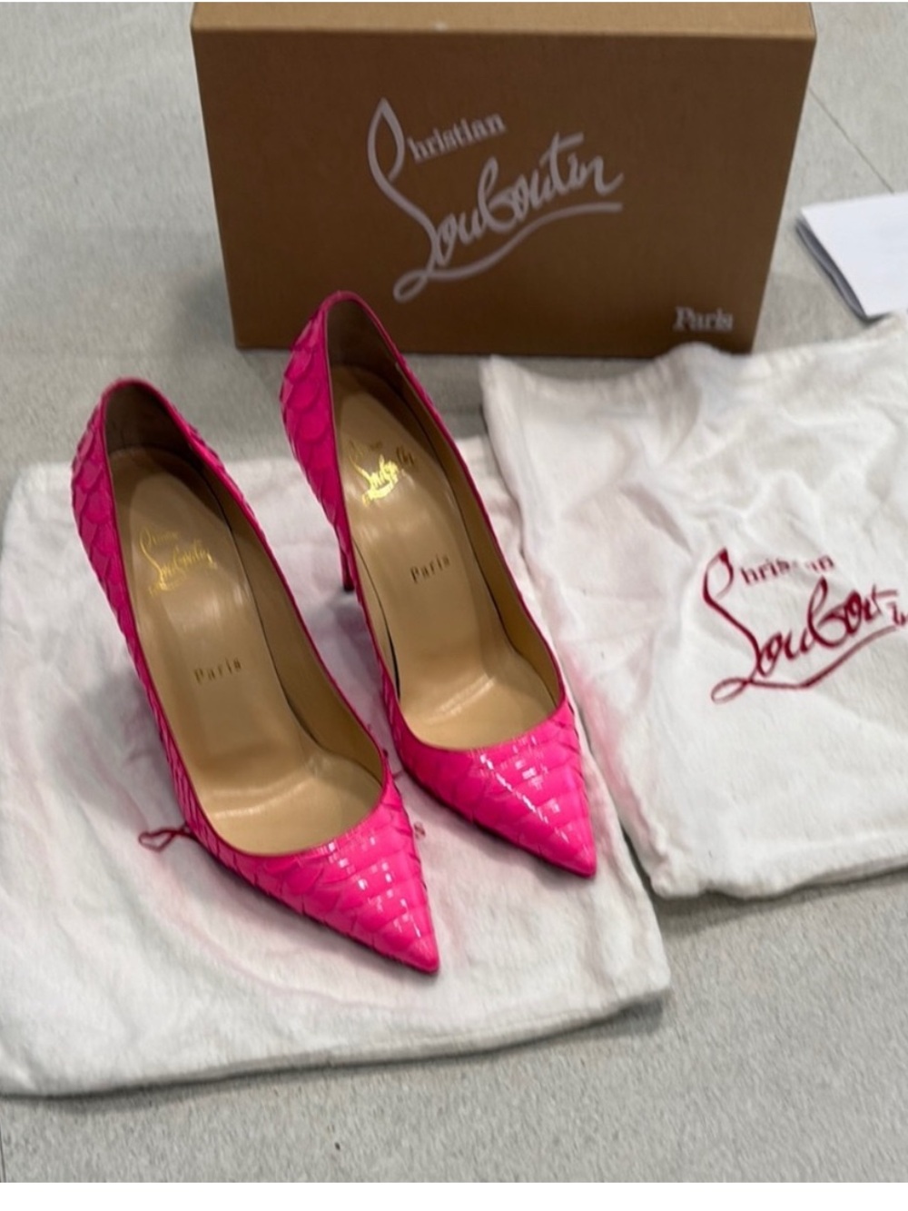 Christian Louboutin Hot Pink Python leather,Pointed-Toe Stiletto Pumps